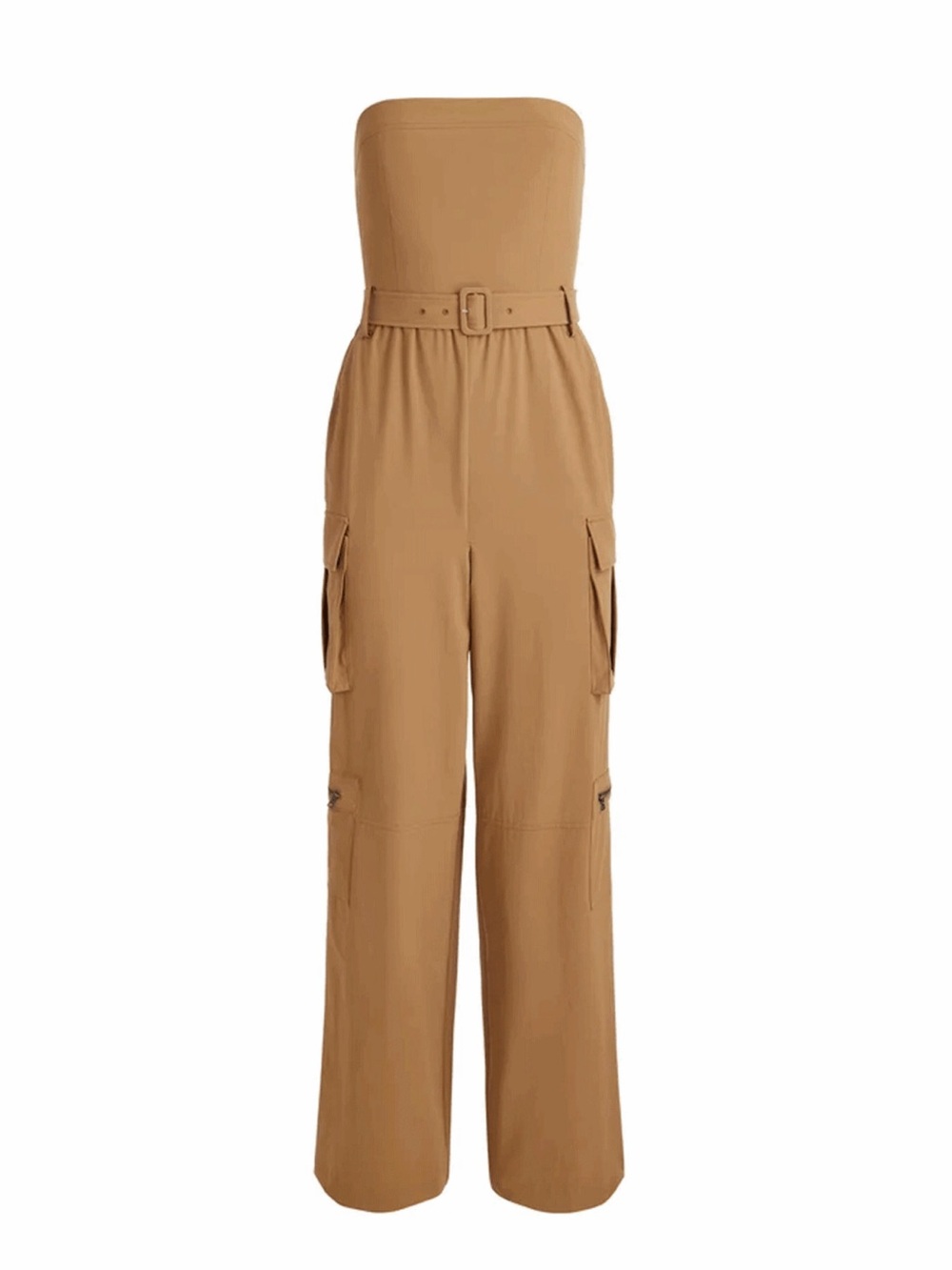 Alice + Olivia Strapless Camel Brown Utility Jumpsuit